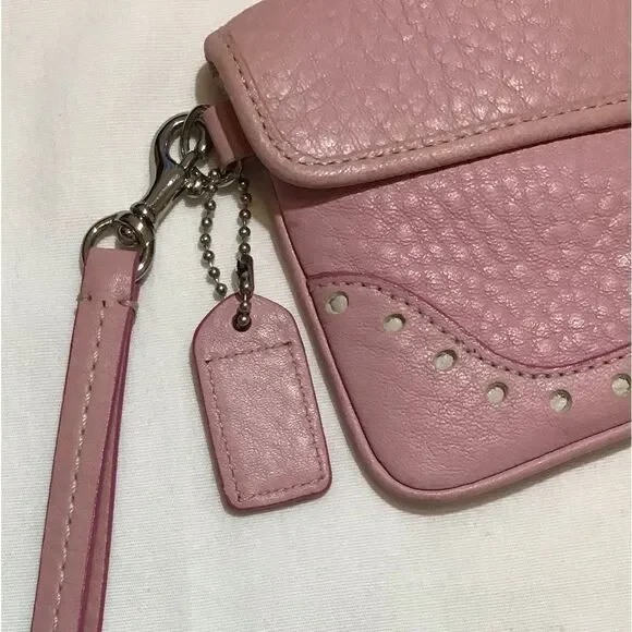 Coach Pink Pebble Leather Envelope Wristlet Bag - Picture 5 of 7